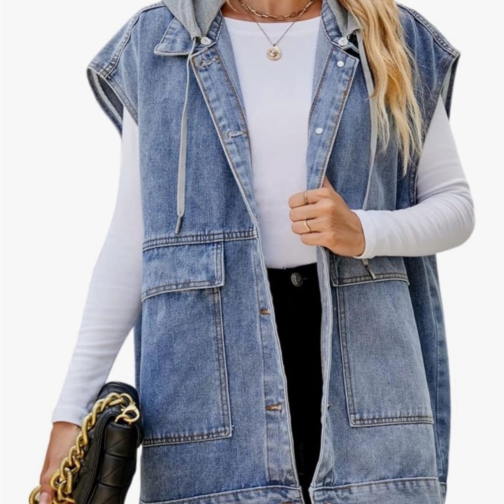 Denim Hooded Vest/Jacket with Pockets